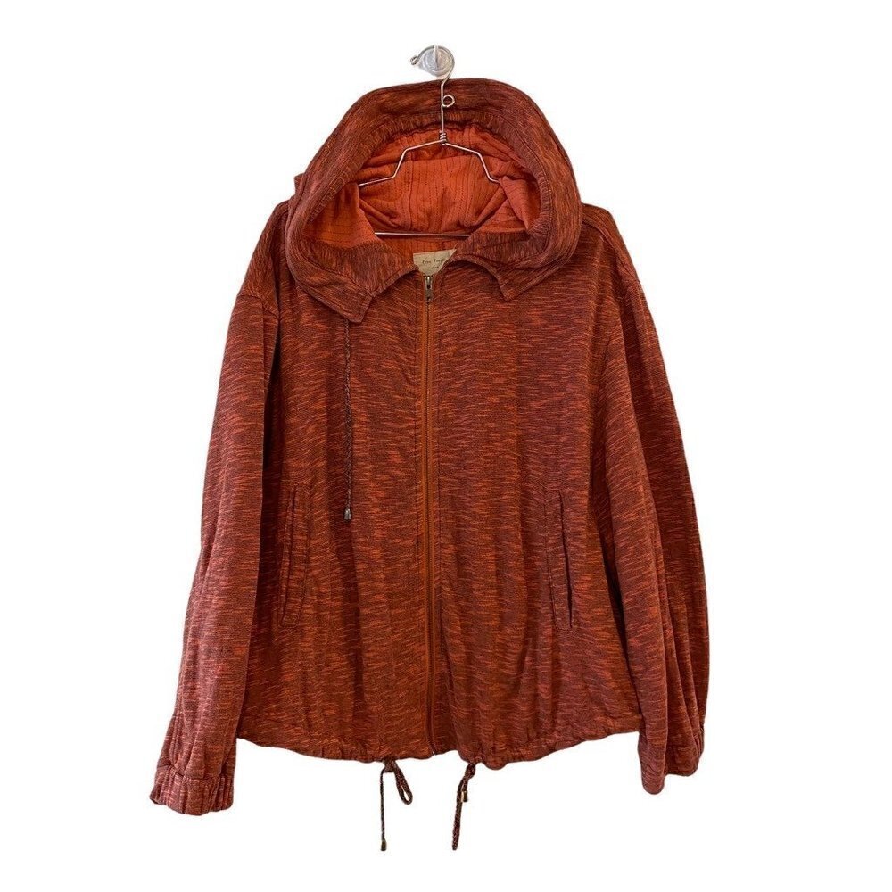 Free People Women's Hoodie Sweatshirt Orange Space Dye Long Sleeve Large